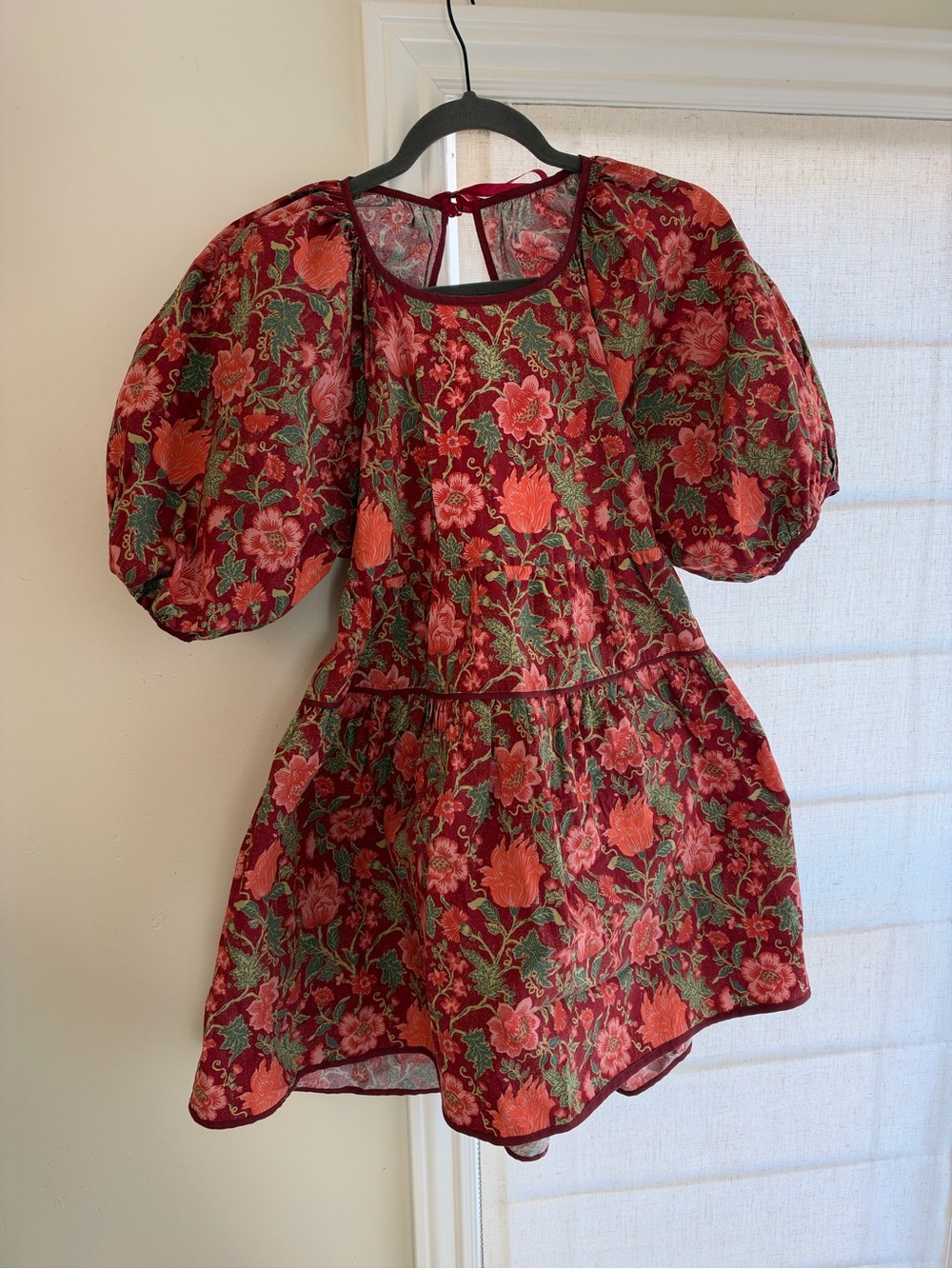Laura Ashley Urban Outfitters Red Floral Puff-Sleeve Mini Dress